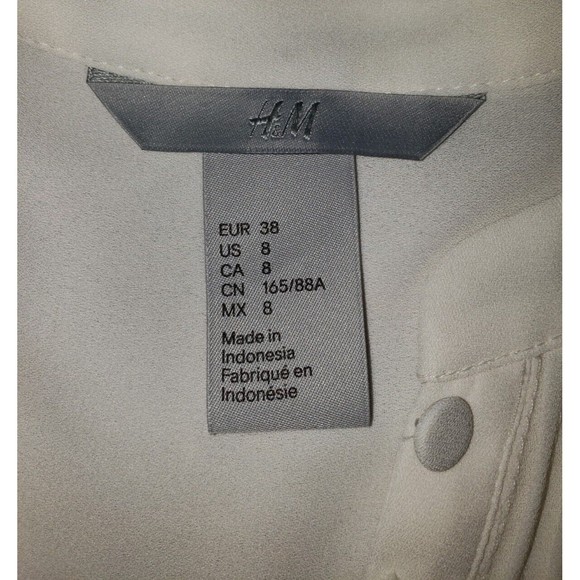 H&M White Button Up Blouse Sz 8 Chiffon Sheer 3/4 Sleeve Classic Style Top Shirt - Picture 6 of 9